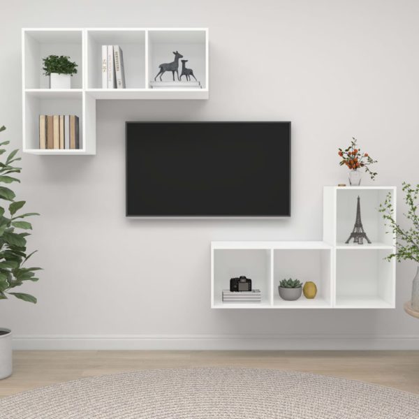 vidaXL Vegghengte TV-benker 4 stk hvit sponplate