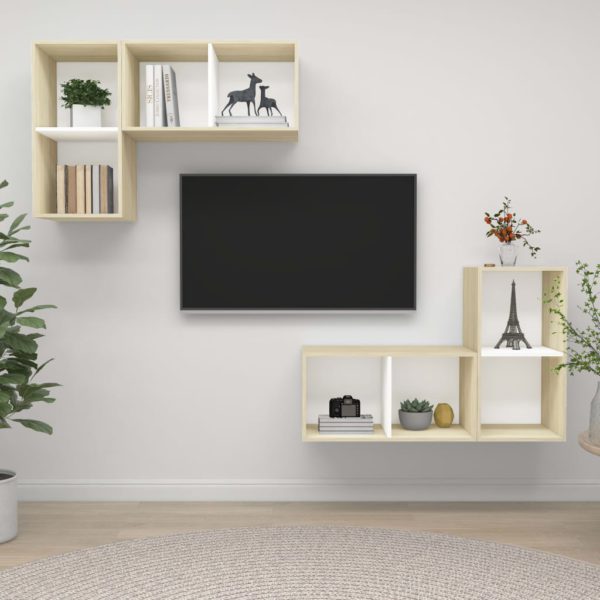 vidaXL Vegghengte TV-benker 4 stk hvit og sonoma eik sponplate