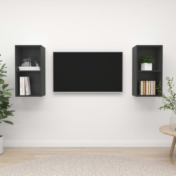 vidaXL Vegghengte TV-benker 2 stk grå sponplate