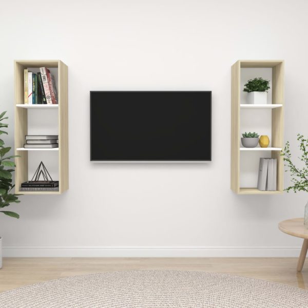 vidaXL Vegghengte TV-benker 2 stk hvit og sonoma eik sponplate