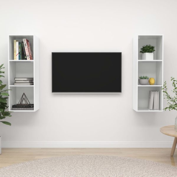 vidaXL Vegghengte TV-benker 2 stk høyglans hvit sponplate