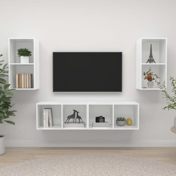 vidaXL Vegghengte TV-benker 4 stk høyglans hvit sponplate