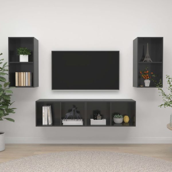 vidaXL Vegghengte TV-benker 4 stk høyglans grå sponplate