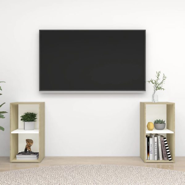 vidaXL TV-benker 2 stk hvit og sonoma eik 72x35x36,5 cm sponplate
