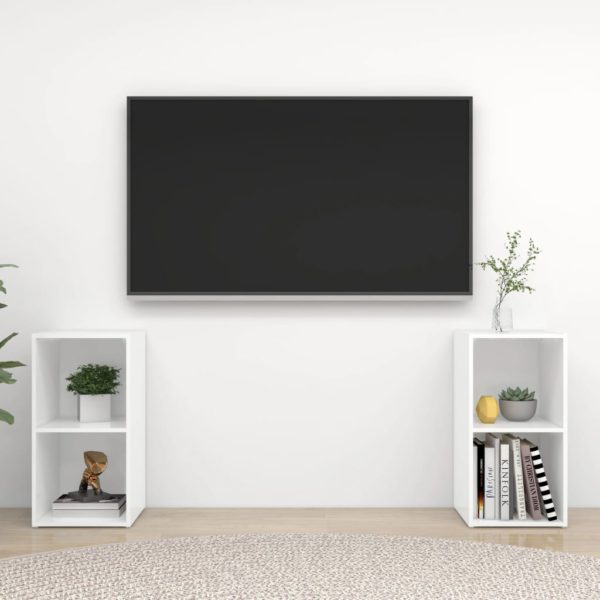TV-benker 2 stk høyglans hvit 72x35x36,5 cm sponplate