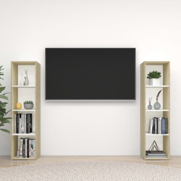 vidaXL TV-benker 2 stk hvit og sonoma eik 142,5x35x36,5 cm sponplate