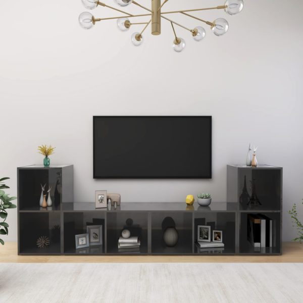 TV-benker 4 stk høyglans grå 72x35x36,5 cm sponplate