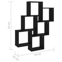 Kubeformet vegghylle svart 78x15x93 cm sponplate