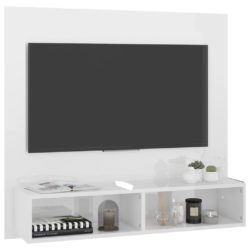Veggmontert TV-benk høyglans hvit 102×23,5×90 cm sponplate