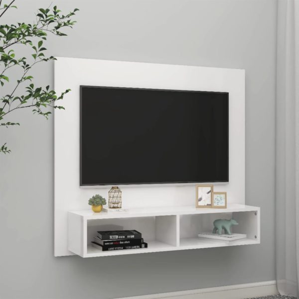 vidaXL Veggmontert TV-benk høyglans hvit 102×23,5×90 cm sponplate