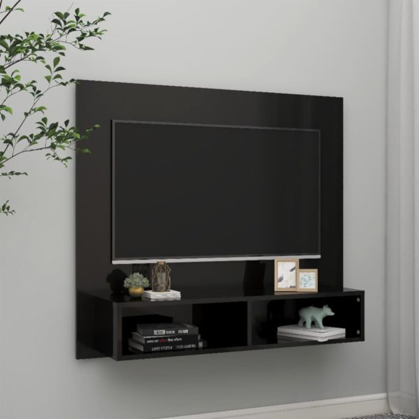 vidaXL Veggmontert TV-benk høyglans svart 102×23,5×90 cm sponplate