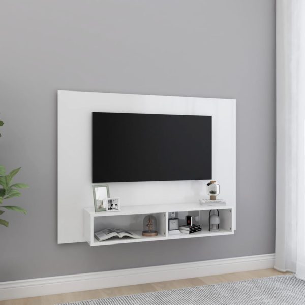 vidaXL Veggmontert TV-benk høyglans hvit 120×23,5×90 cm sponplate