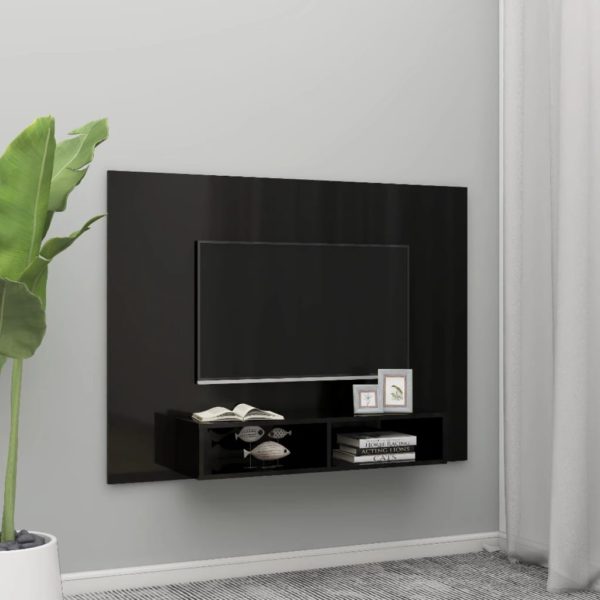 vidaXL Veggmontert TV-benk høyglans svart 135×23,5×90 cm sponplate
