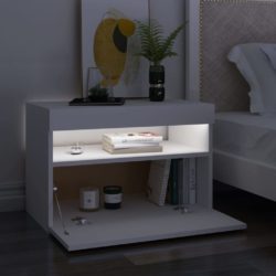 Nattbord med LED-lys hvit 60x35x40 cm konstruert tre