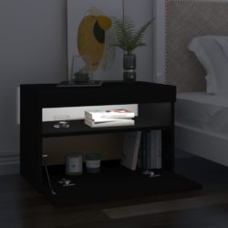 Nattbord med LED-lys svart 60x35x40 cm konstruert tre