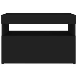 Nattbord med LED-lys svart 60x35x40 cm konstruert tre