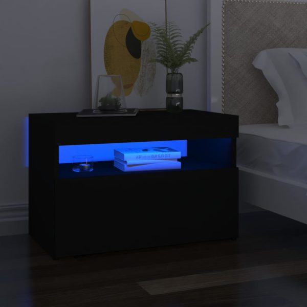 vidaXL Nattbord med LED-lys 2 stk svart 60x35x40 cm konstruert tre