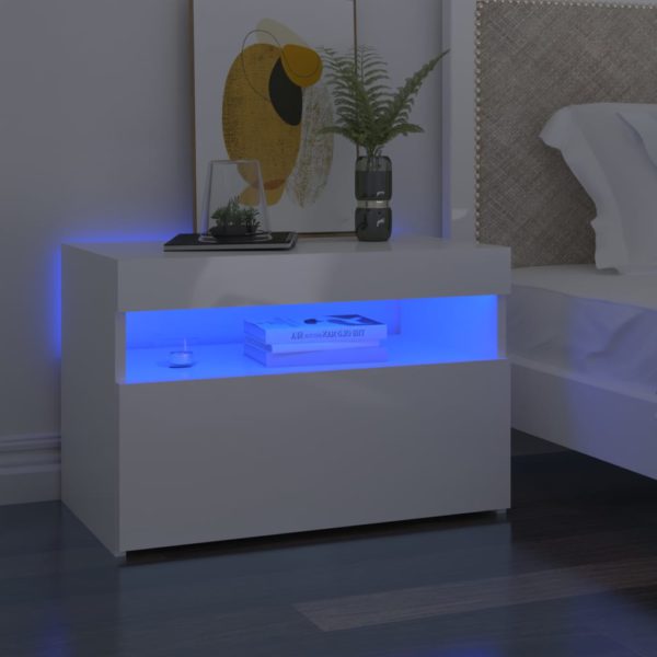 vidaXL Nattbord med LED-lys høyglans hvit 60x35x40 cm