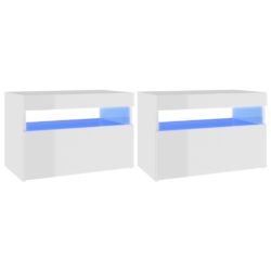 Nattbord & LED-lys 2 stk høyglans hvit 60x35x40 cm