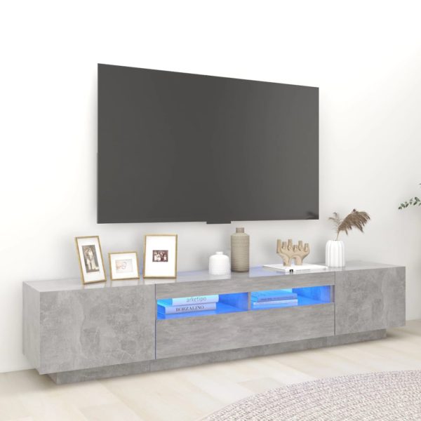 TV-benk med LED-lys betonggrå 200x35x40 cm