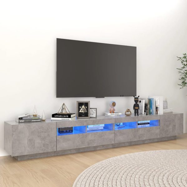 TV-benk med LED-lys betonggrå 260x35x40 cm