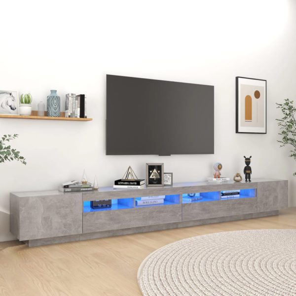 vidaXL TV-benk med LED-lys betonggrå 300x35x40 cm