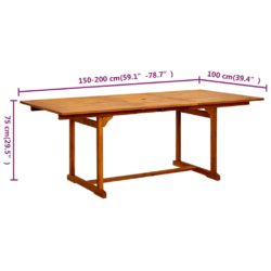 Utendørs spisebord (150-200)x100x75 cm heltre akasie