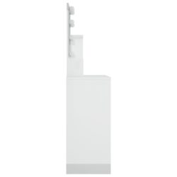Sminkebord med LED høyglans hvit 86,5x35x136 cm
