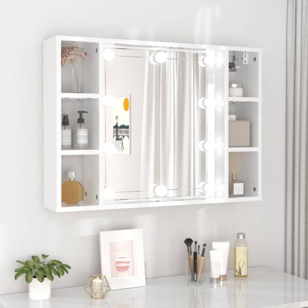 Speilskap med LED høyglans hvit 76x15x55 cm