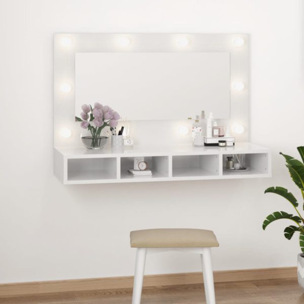 vidaXL Speilskap med LED høyglans hvit 90×31,5×62 cm