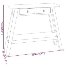 Konsollbord med skuffer 90x30x75 cm heltre mahogni