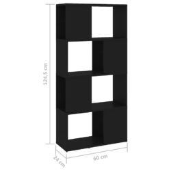 Bokhylle/romdeler svart 60x24x124,5 cm sponplate