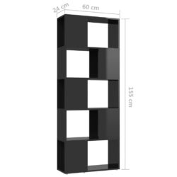 vidaXL Bokhylle/romdeler høyglans svart 60x24x155 cm