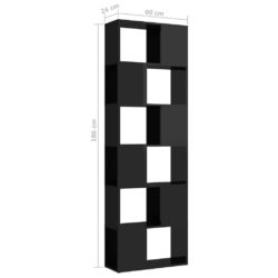 Bokhylle/romdeler høyglans svart 60x24x186 cm