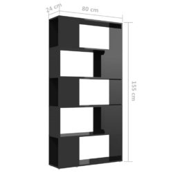 Bokhylle/romdeler høyglans svart 80x24x155 cm sponplate
