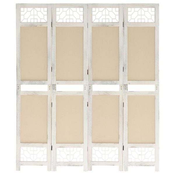 vidaXL Romdeler med 4 paneler kremhvit 140×165 cm stoff