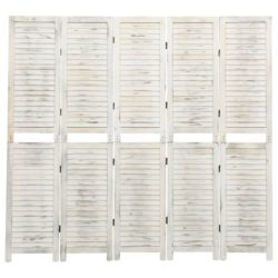 vidaXL Romdeler 5 paneler antikk hvit 178,5×166 cm heltre