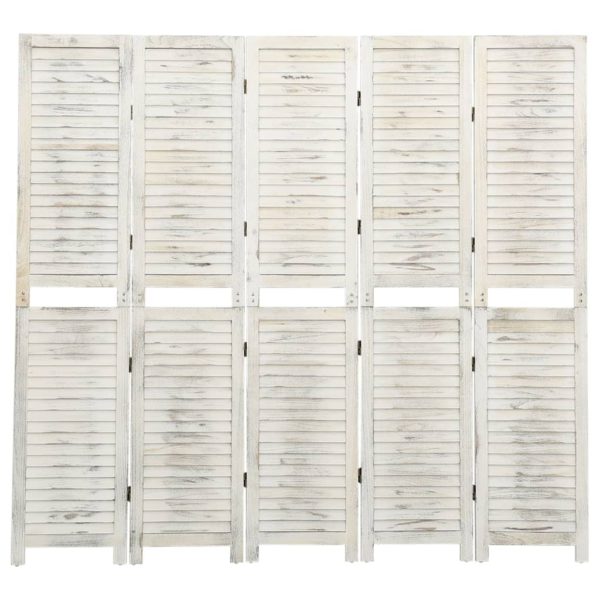 vidaXL Romdeler 5 paneler antikk hvit 178,5×166 cm heltre