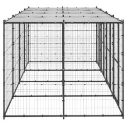 Utendørs hundegård med tak 9,68 m² stål