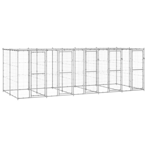 vidaXL Utendørs hundegård med tak 12,1 m² galvanisert stål