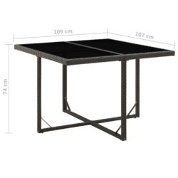 Hagebord svart 109x107x74 cm polyrotting og glass