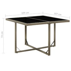 Hagebord grå 109x107x74 cm polyrotting og glass