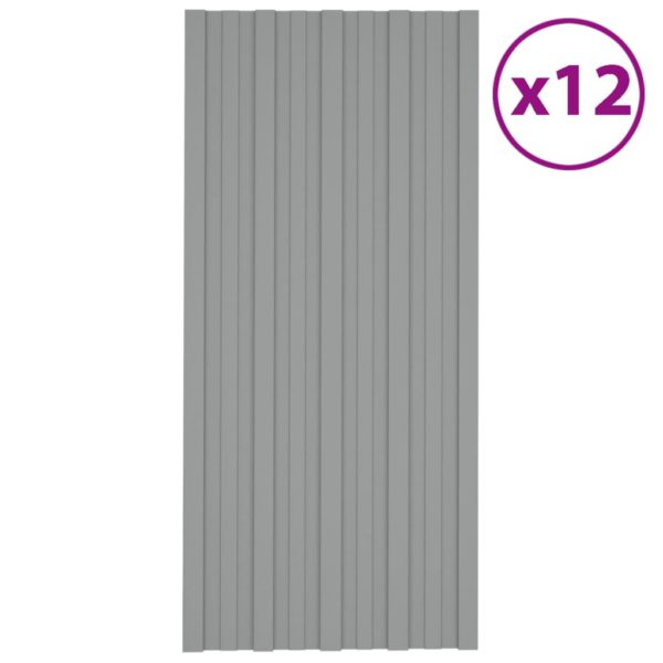 vidaXL Takplater 12 stk grå 100×45 cm galvanisert stål
