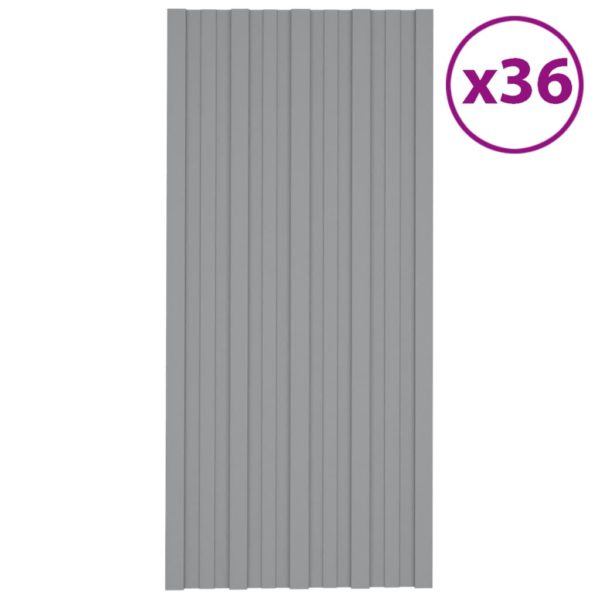 vidaXL Takplater 36 stk grå 100×45 cm galvanisert stål