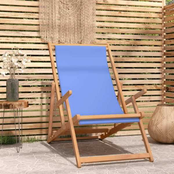 vidaXL Sammenleggbar strandstol heltre teak blå