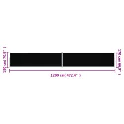 Uttrekkbar sidemarkise 180×1200 cm svart
