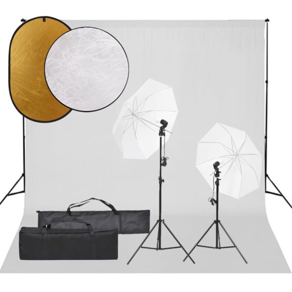 vidaXL Fotostudiosett med lyssett, bakgrunn og reflektor