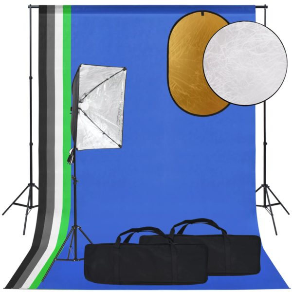 vidaXL Fotostudiosett med softbokslys, bakgrunn og reflektor
