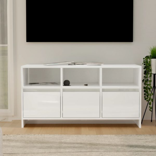 TV-benk høyglans hvit 102×37,5×52,5 cm sponplate