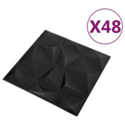 vidaXL 3D-veggpaneler 48 stk 50×50 cm diamant svart 12 m²